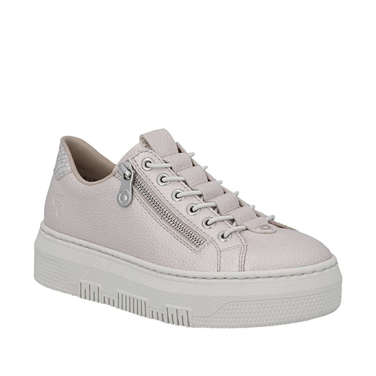 Tennis perle à talon plateau avec un zip et des lacets élastiqués décoratifs rose, RIEKER