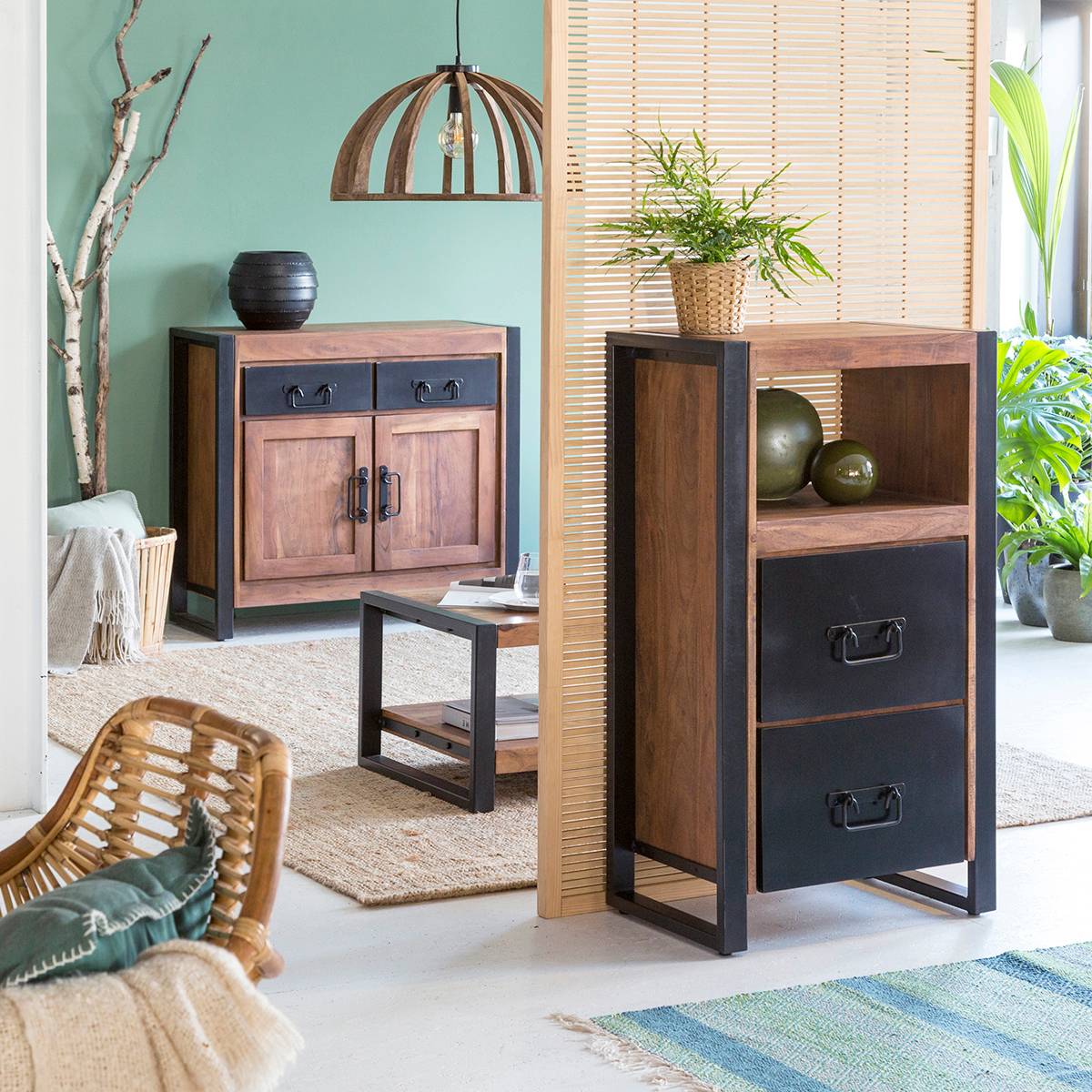 Buffet en bois d'acacia et métal HAVANA bois foncé, MADE IN MEUBLES