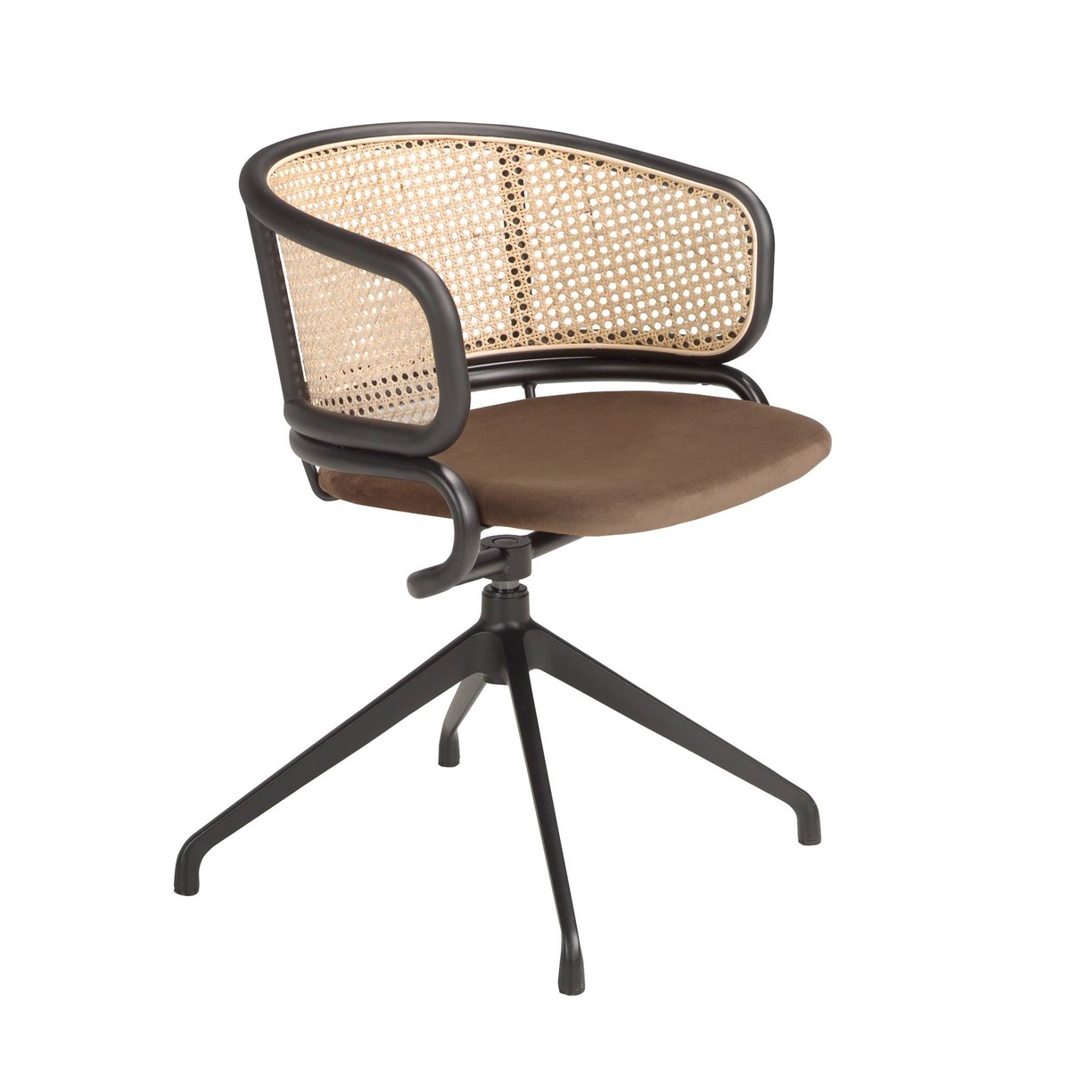 Chaise pivotante en rotin et velours marron | noir, ANGEL CERDA
