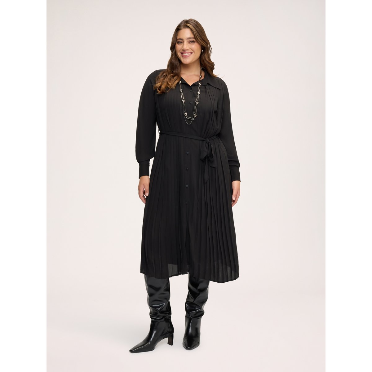 Robe longue chemisier plissée noir, FIORELLA RUBINO