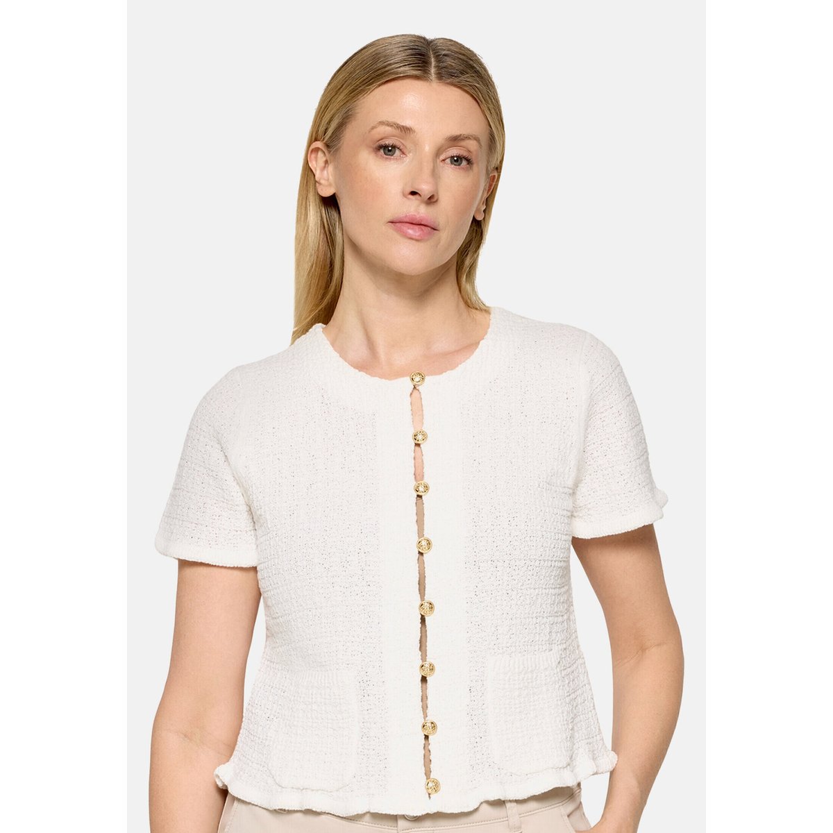 Cardigan en maille à encolure ronde blanc, CARTOON
