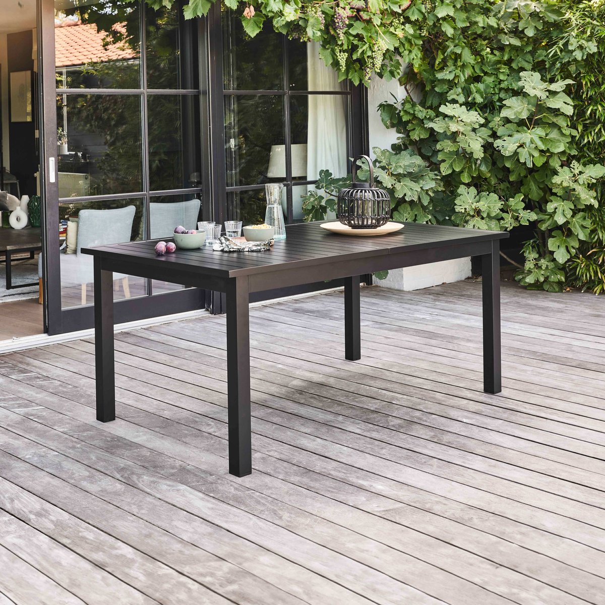 Table de jardin en aluminium extensible 8 à 10 places, BUTTERFLY noir, OVIALA