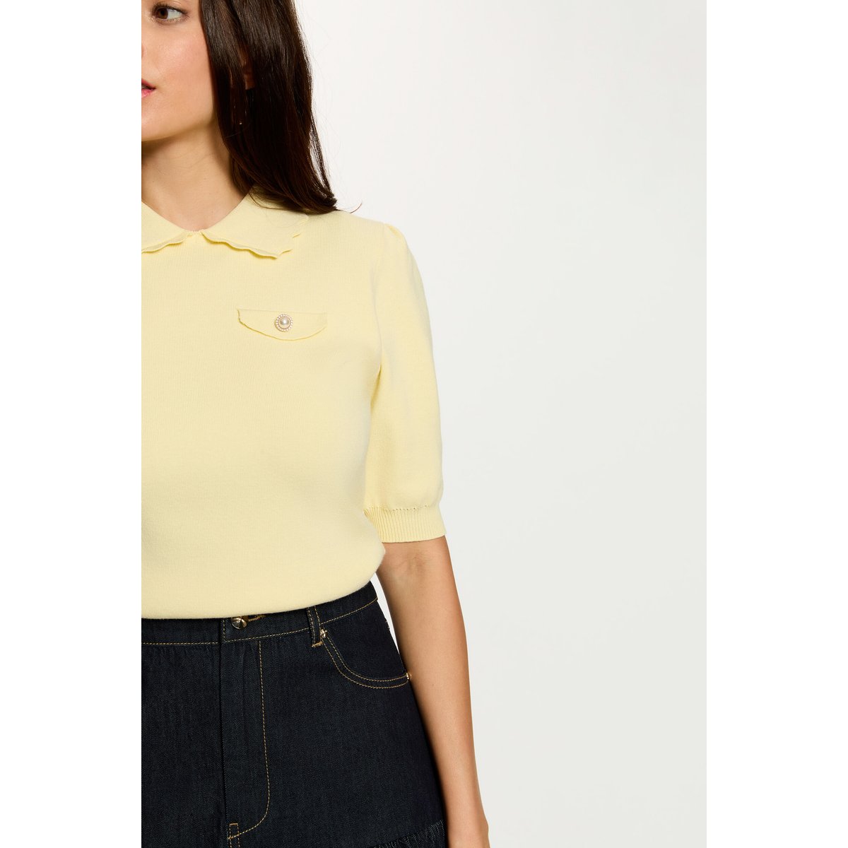 Pull manches bouffantes jaune pastel, MORGAN