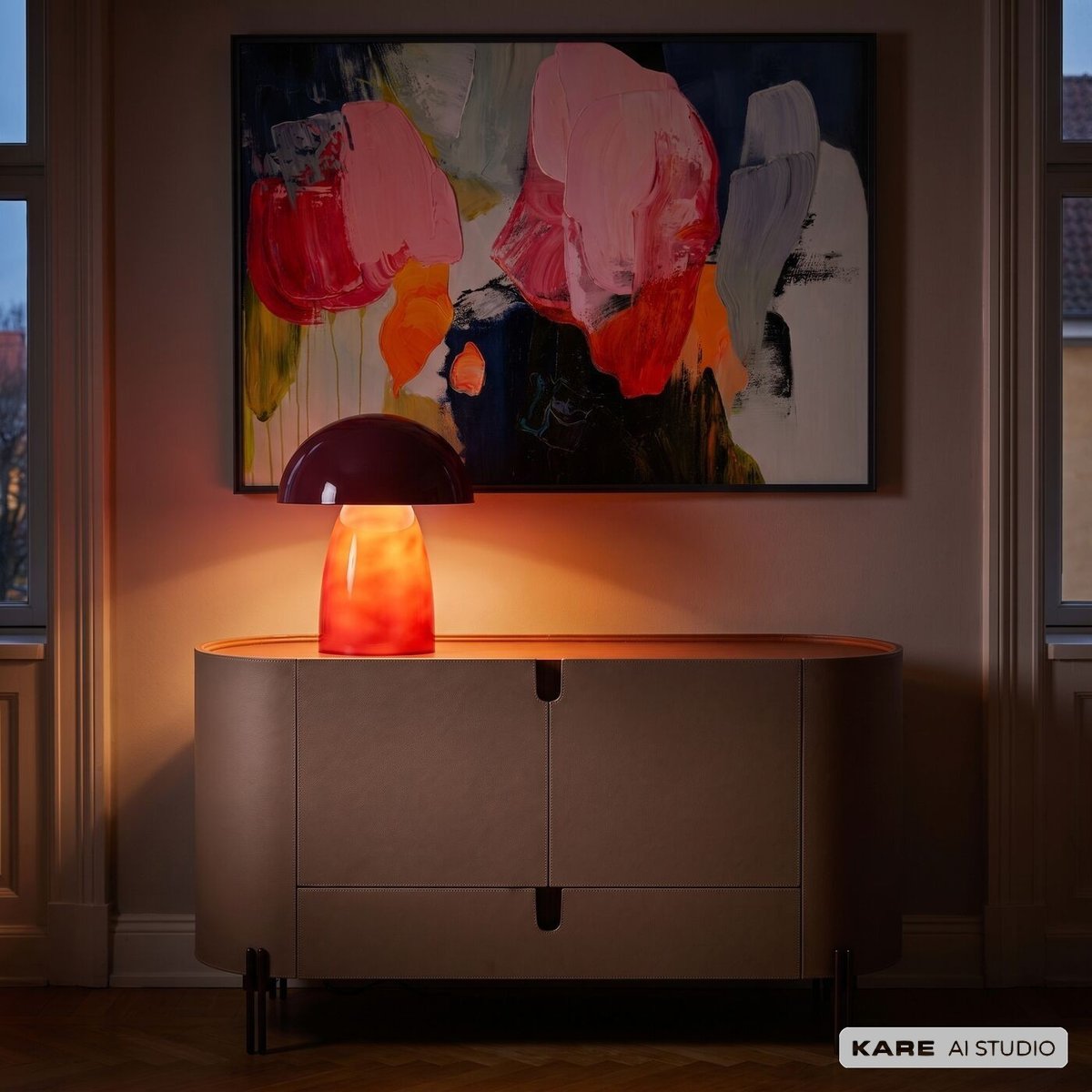 Lampe en verre et acier, FUNGO framboise, KARE DESIGN