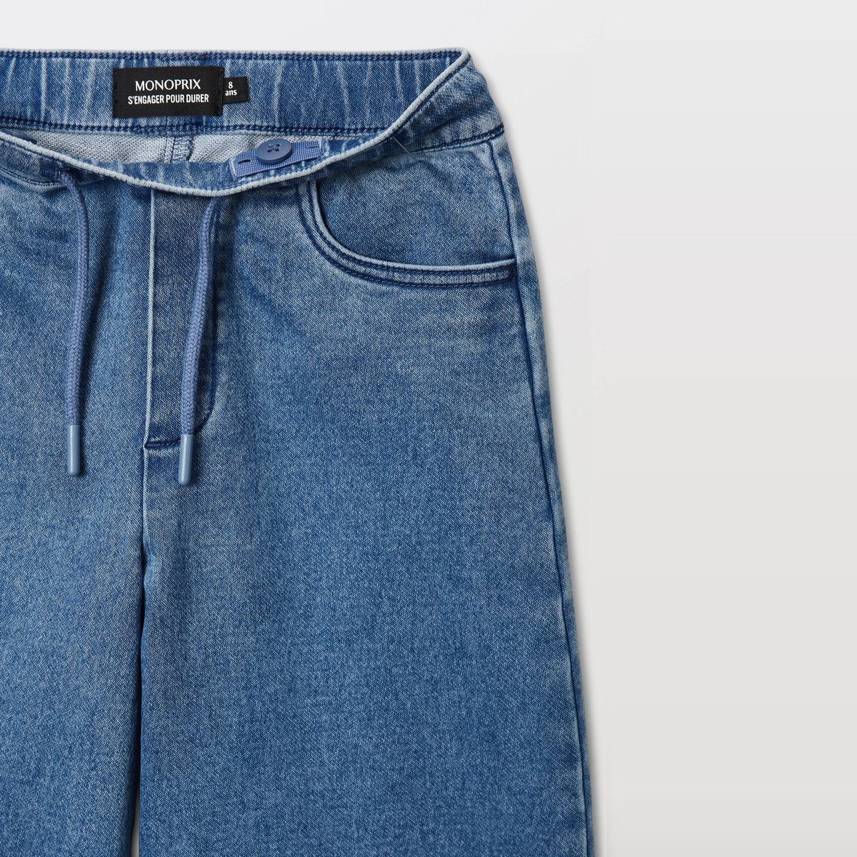 Jean droit élastiqué en coton BIO GOTS stone denim, MONOPRIX