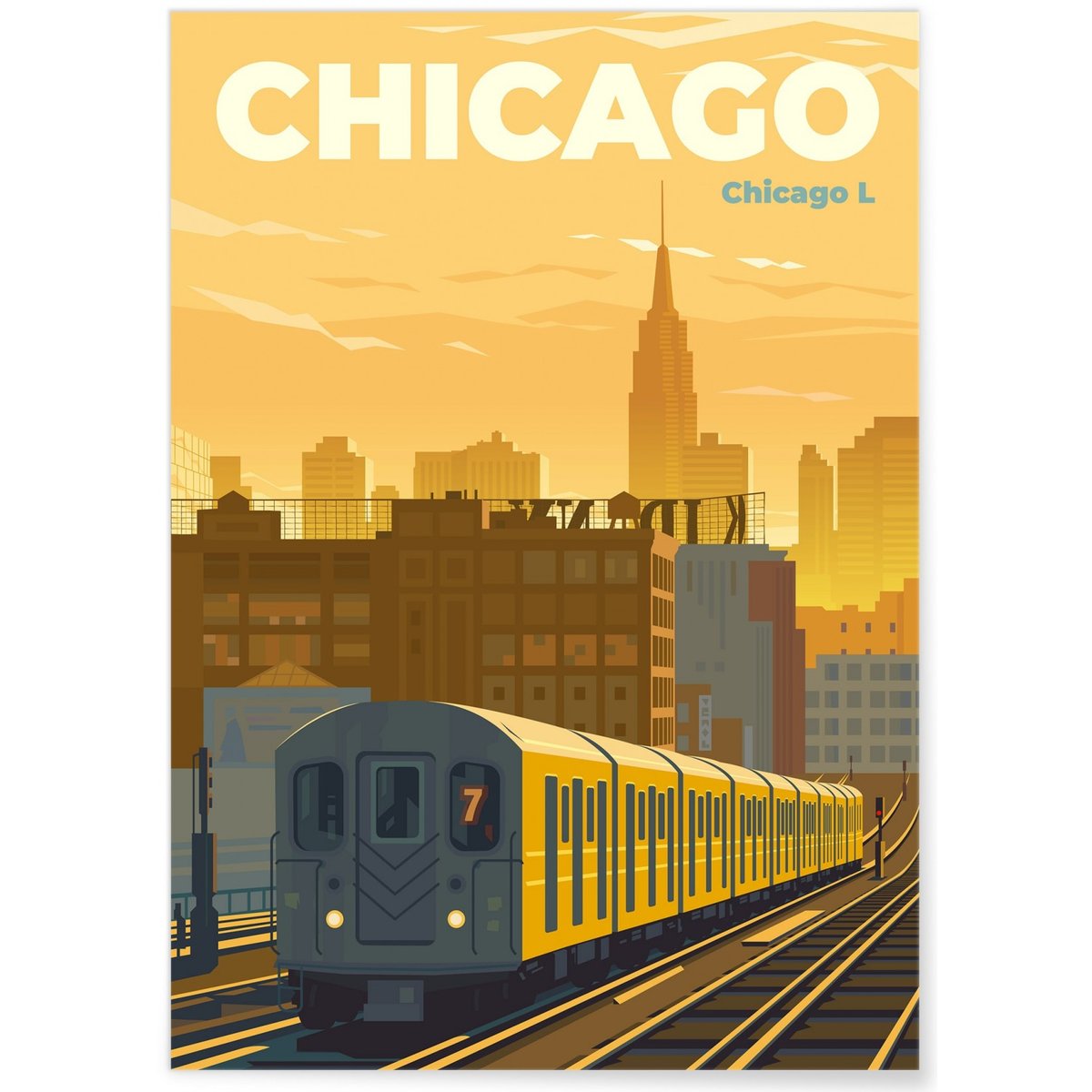Affiche ville Chicago 2 blanc, L'AFFICHERIE