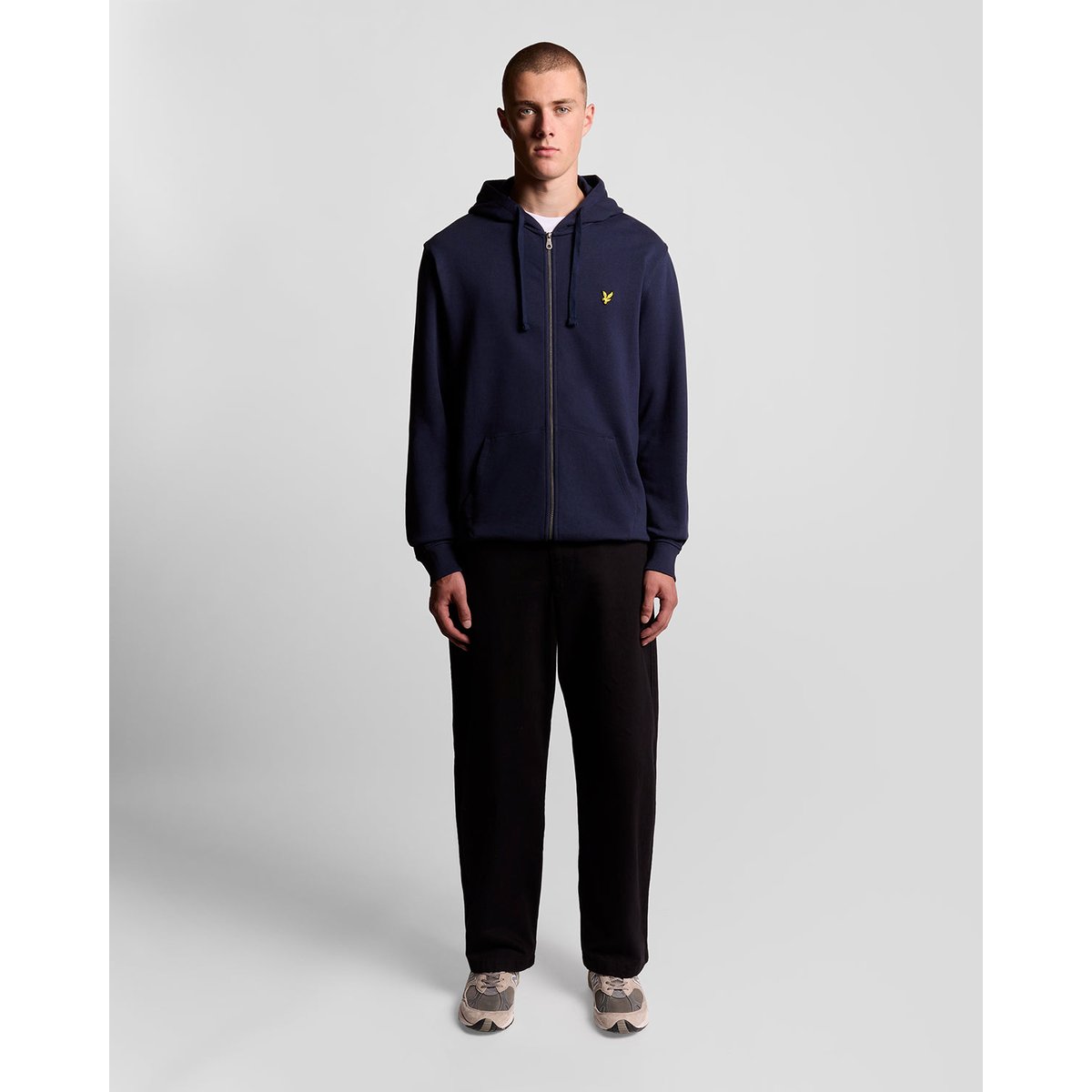 Sweat à capuche zippé en coton loopback bleu marine, LYLE & SCOTT