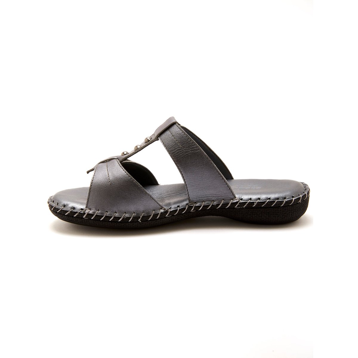 Mules ouverture totale cuir gris métallisé, PEDICONFORT