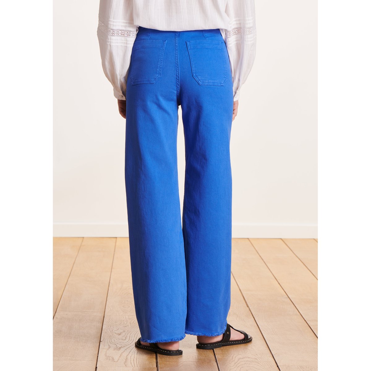 Jean flare taille haute en coton biologique bleu royal, LA FEE MARABOUTEE
