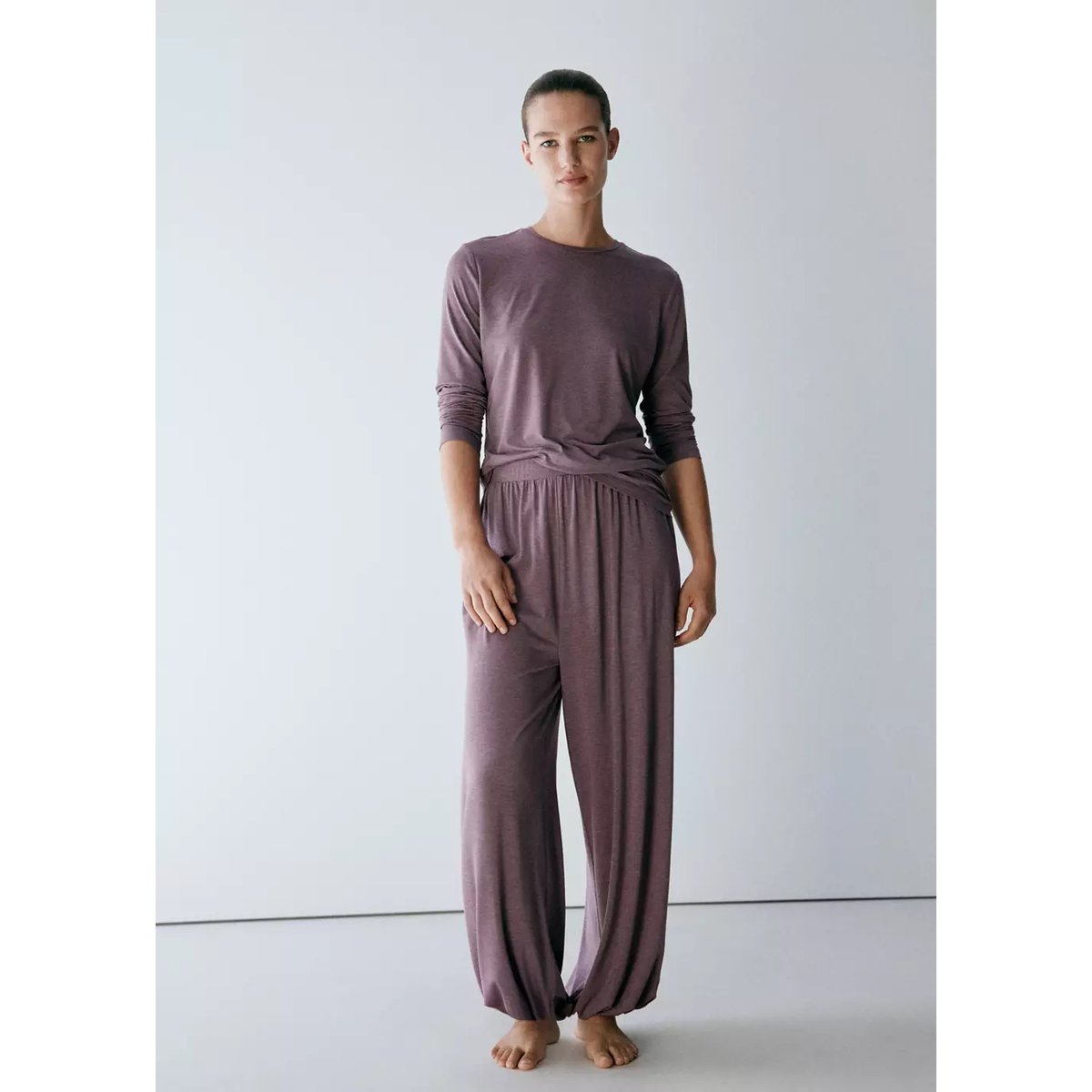 Pantalon pyjama fluide violet, MANGO