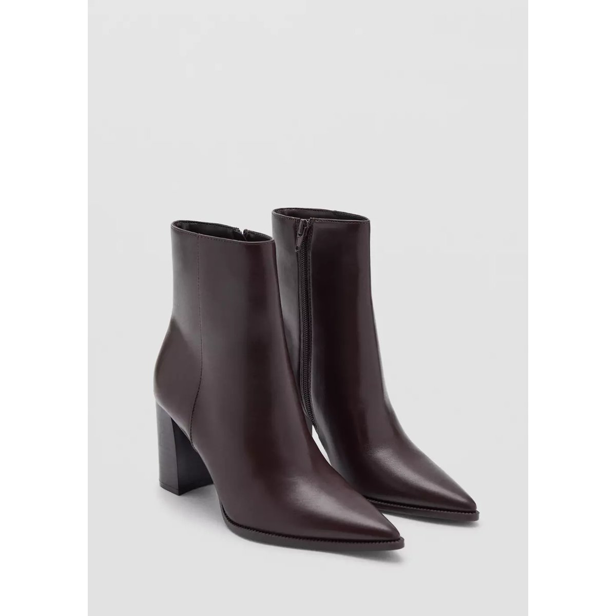 Bottines pointues talon bloc chocolat, MANGO
