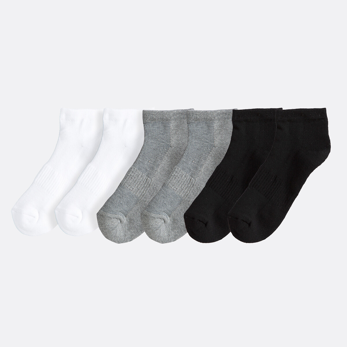 Lot de 6 paires de socquettes blanc + gris + noir, LA REDOUTE COLLECTIONS