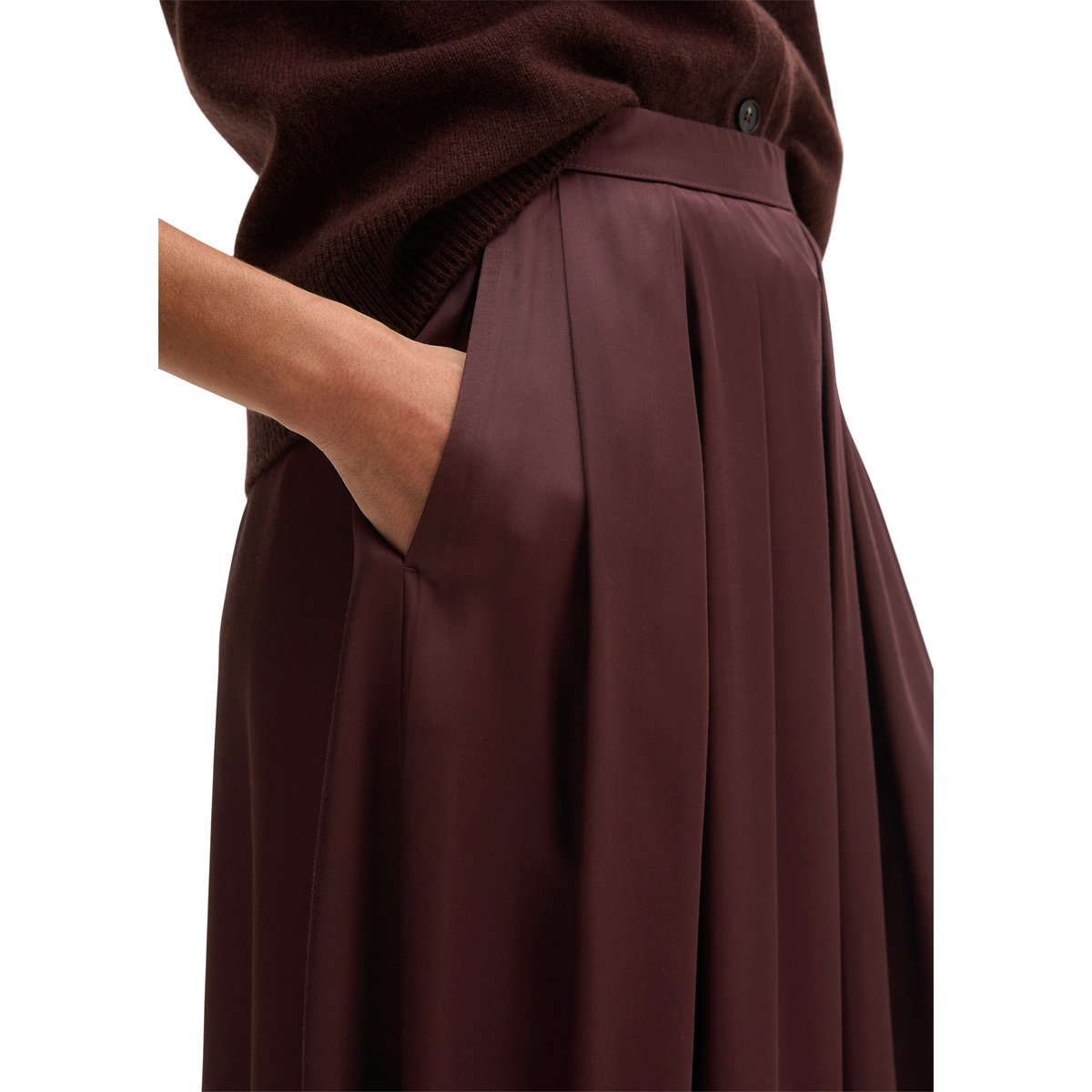 Jupe évasée en satin de viscose fluide rouge, MARC O'POLO