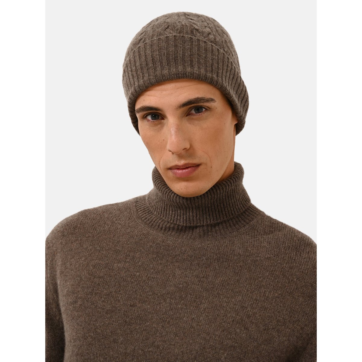 Pull Col Roulé 4 Fils Taupe Chiné Sacha marron, JUST CASHMERE