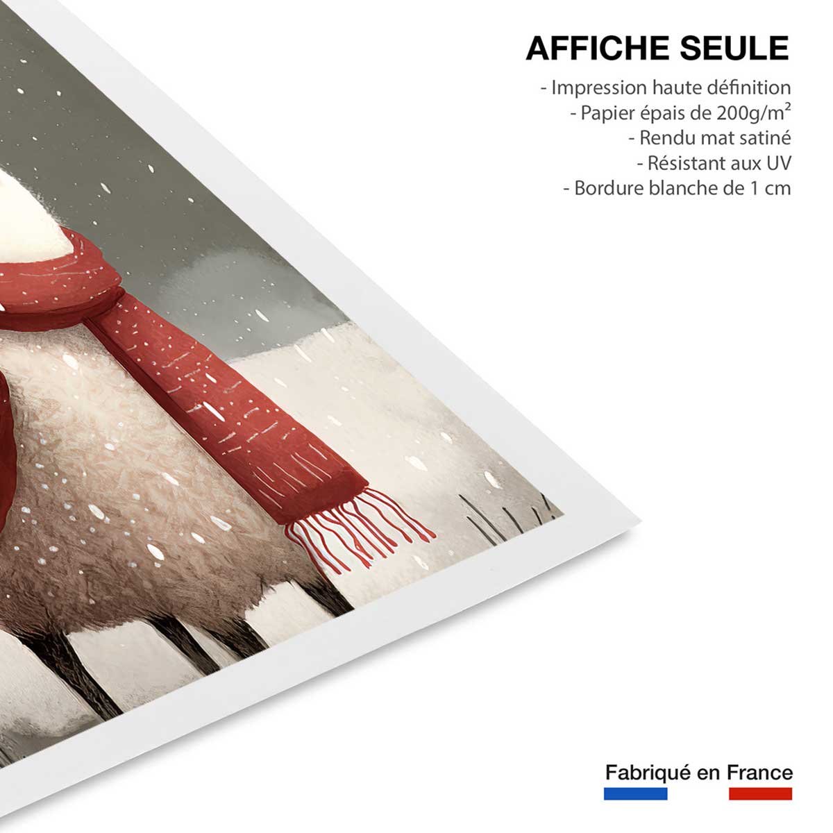 Affiche enfant lama sous la neige affiche seule, HEXOA