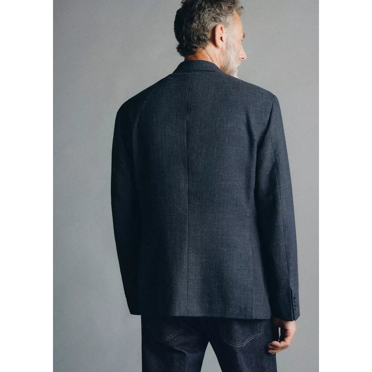 Blazer style western en coton et laine italienne bleu indigo, MANGO MAN