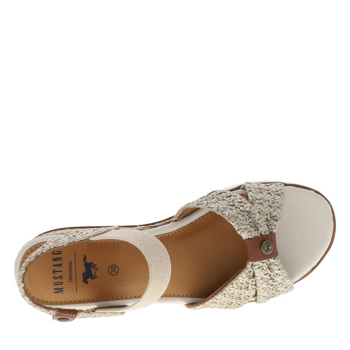 Sandales écrus avec un talon semi-compensée et une bandes élastiquées beige, MUSTANG