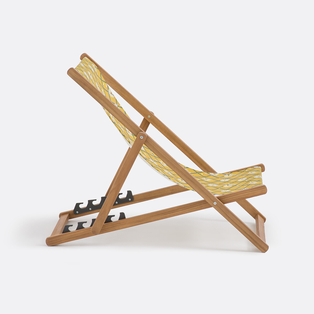 Folding Chair in Oiled Acacia Marguerite yellow print/green, LA REDOUTE INTERIEURS