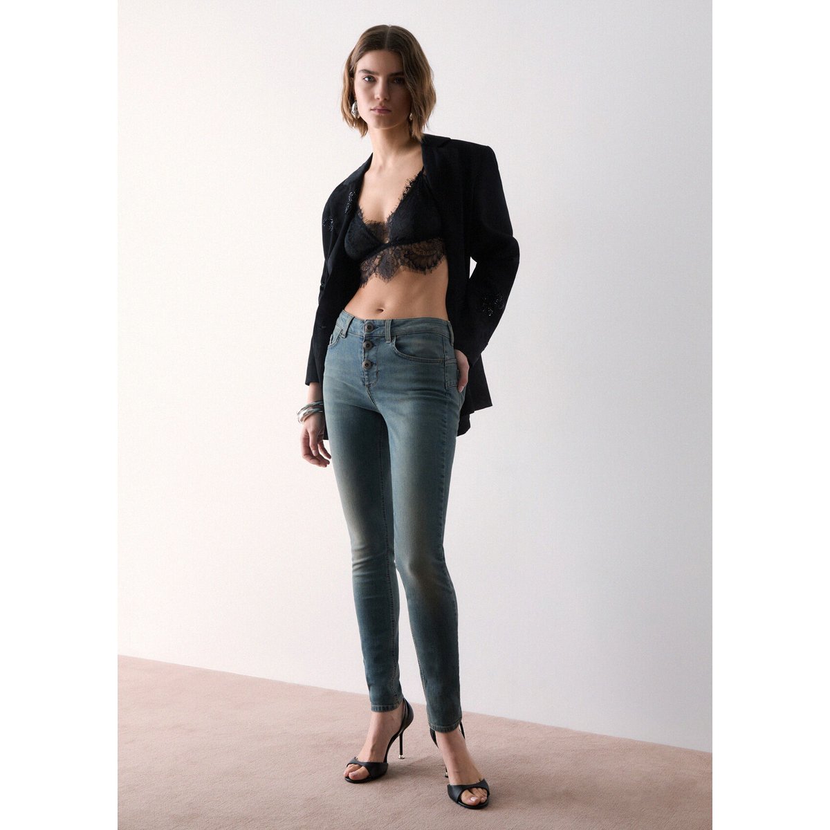 Jean skinny avec boutons travaillés denim bleu, LIU JO