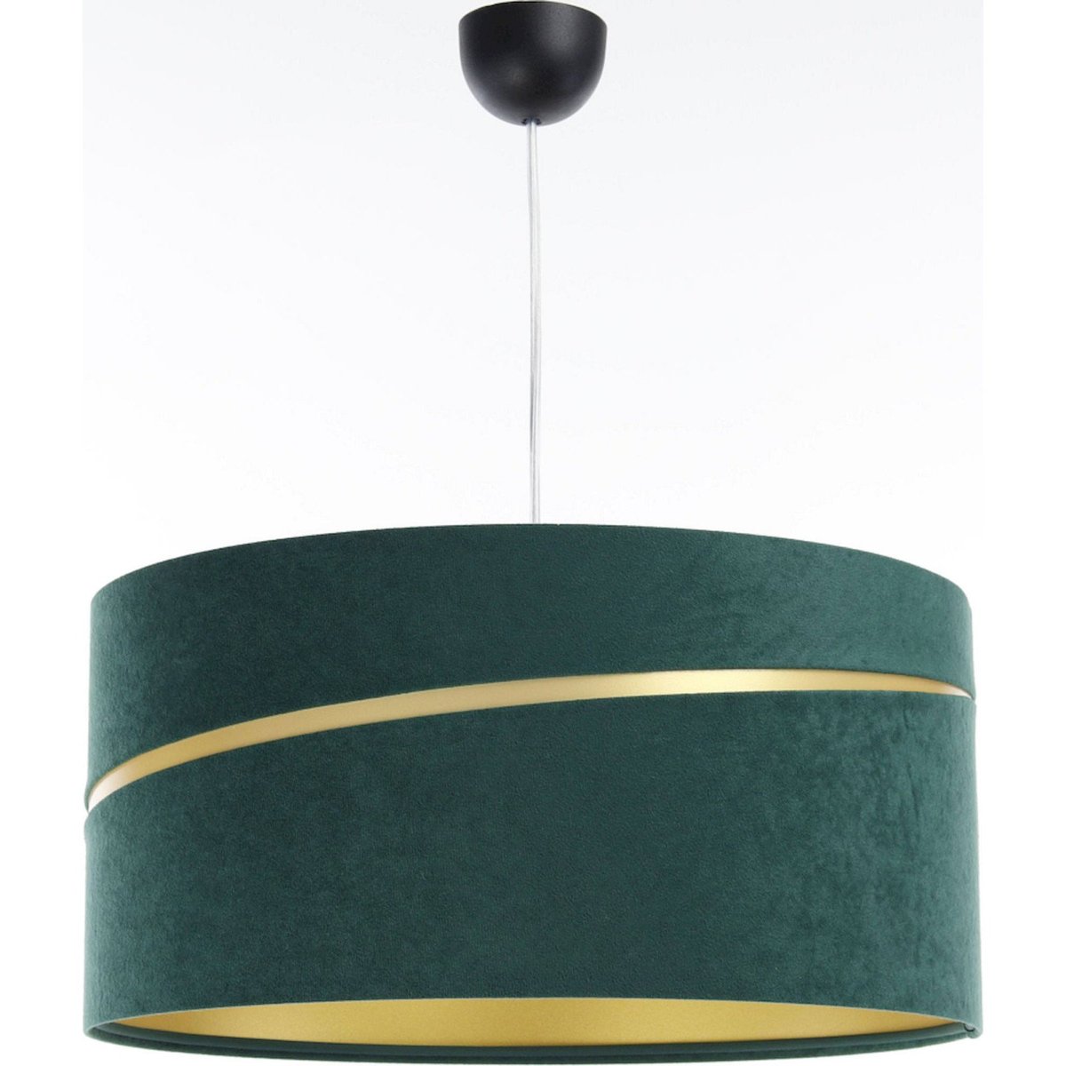 Suspension en tissu, SWING abat-jour en satin microfibre vert, liseret doré et intérieur doré, BPS KONCEPT