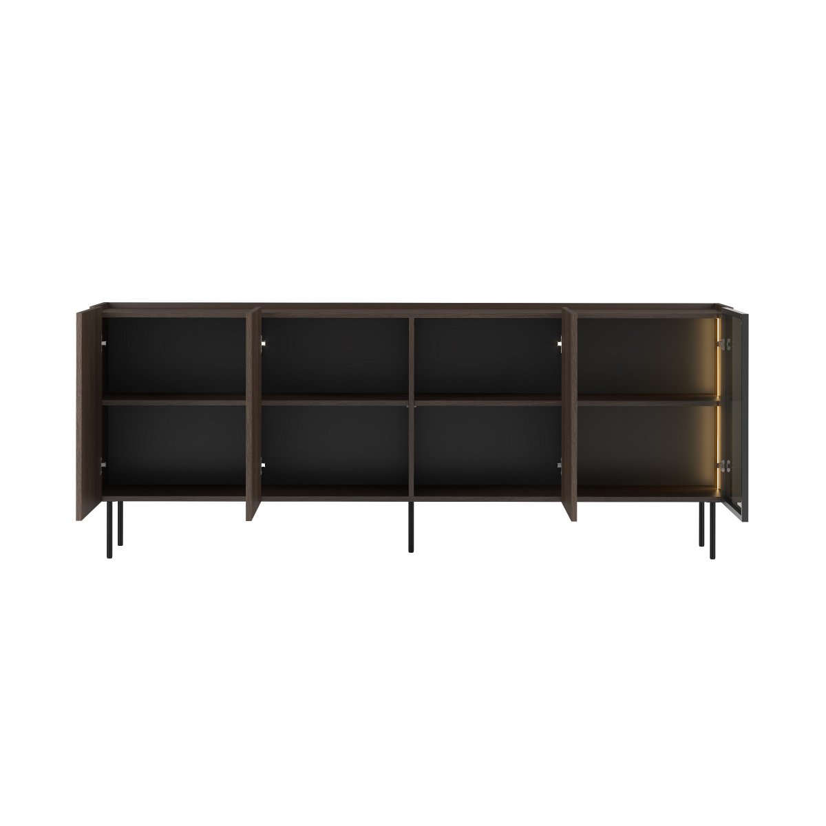 Buffet bas en  4 portes 220 cm, AURORA noir et noyer, BOBOCHIC