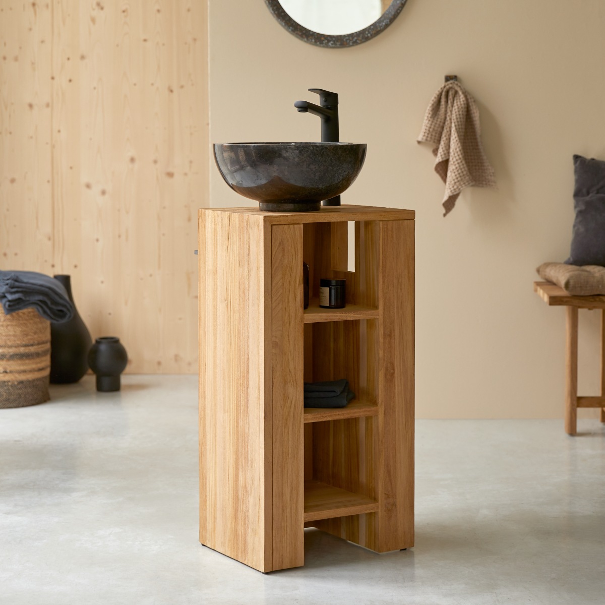 Meuble Salle De Bain en Teck massif, STELLE naturel, TIKAMOON