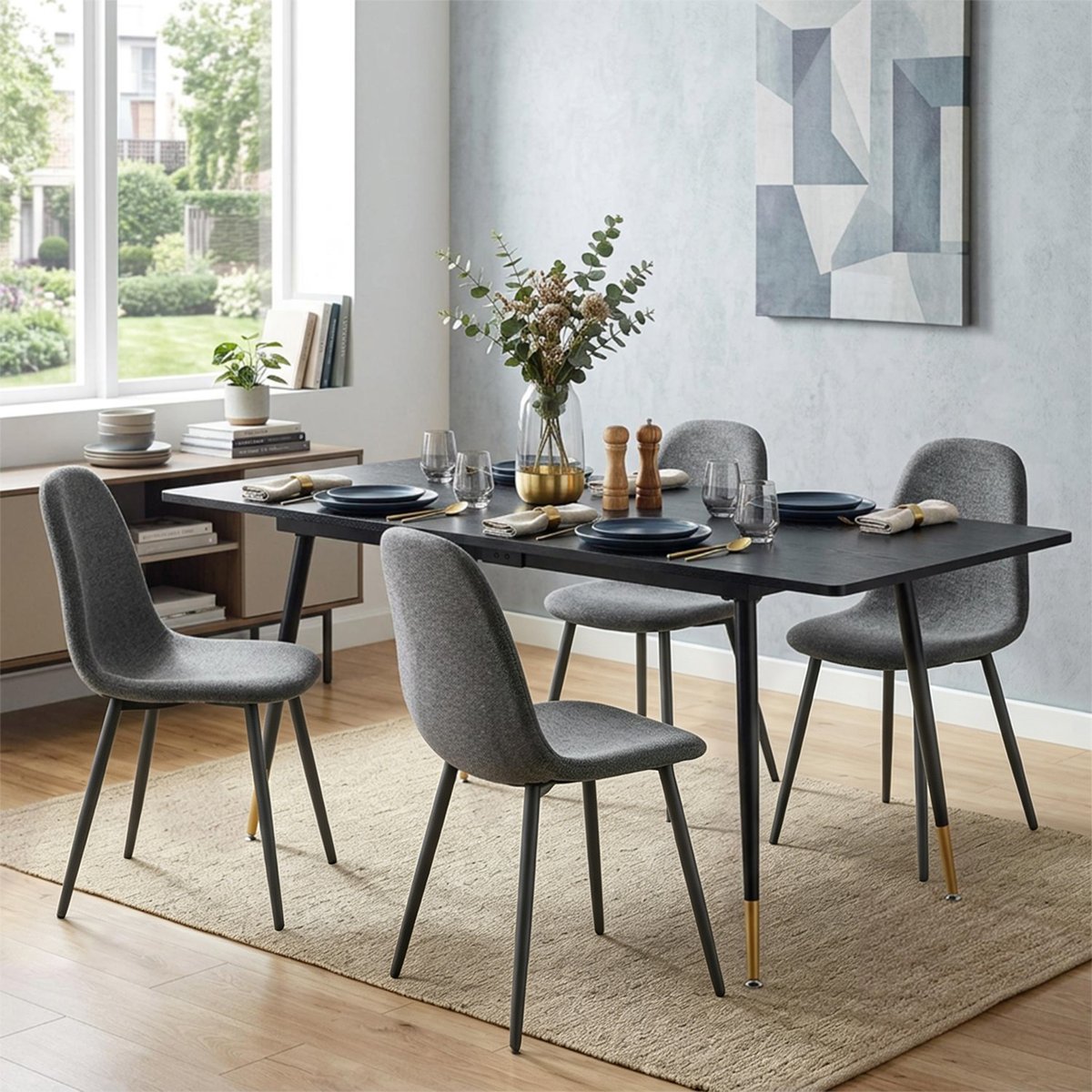Ensemble de table à manger extensible à allonge avec 4 chaises, WHALENCHARLTON gris foncé, MEUBLES COSY