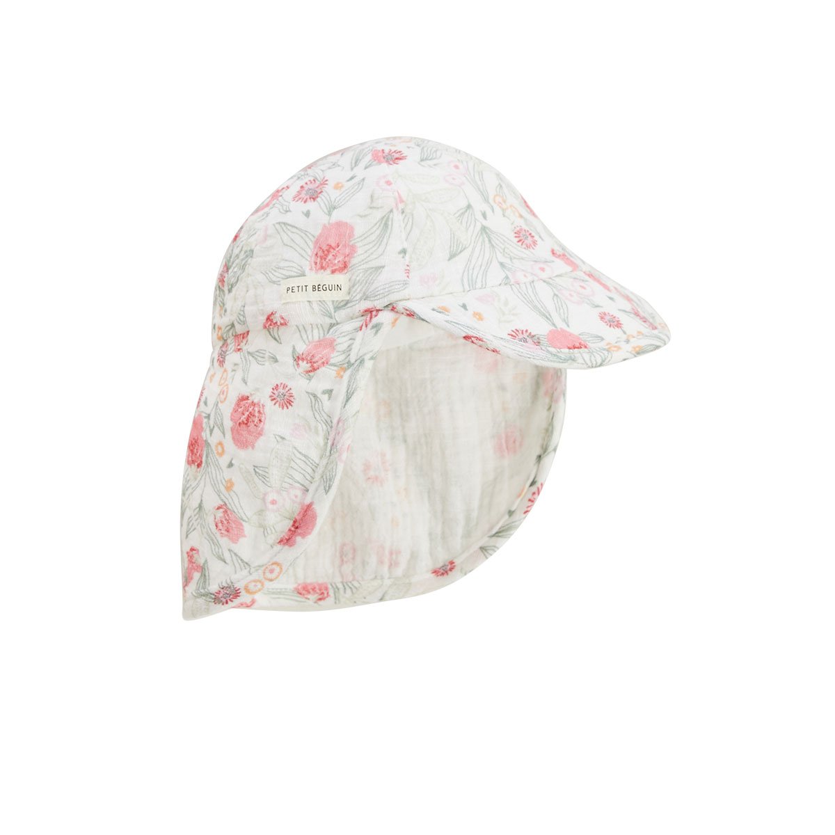 Casquette cache-cou bébé en gaze de coton Anaelle ecru, PETIT BEGUIN