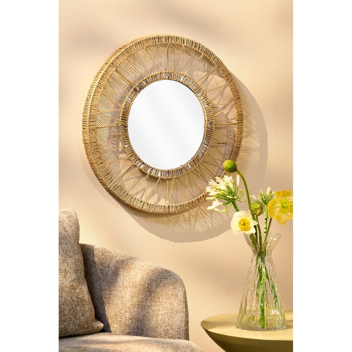Miroir en jute tressée LUDY marron clair, MICA DECORATIONS