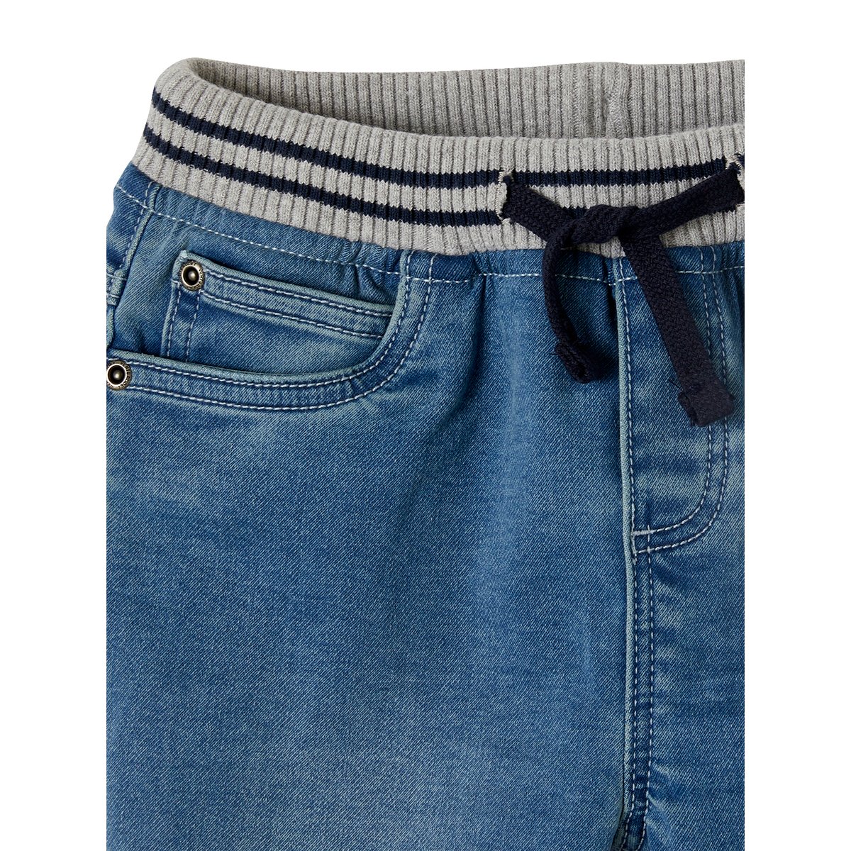 Bermuda facile à enfiler en molleton effet denim double stone, VERTBAUDET