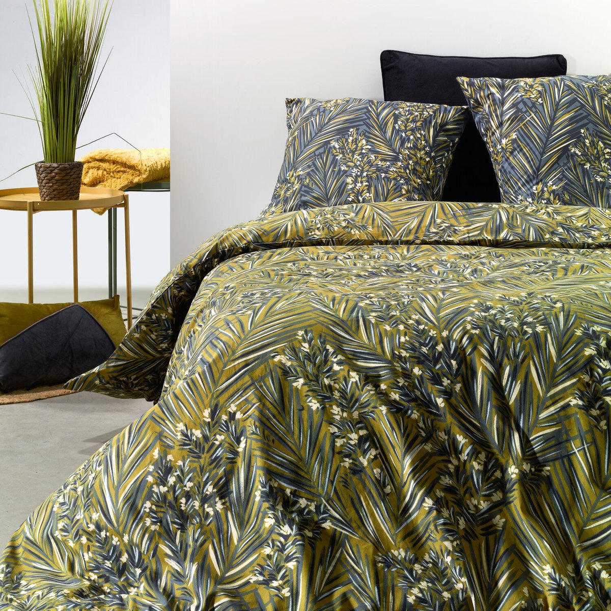 Parure housse de couette en coton imprimée, Nava vert, C DESIGN HOME TEXTILE