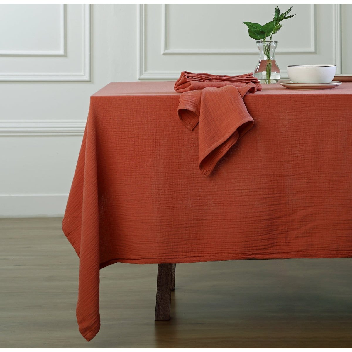 Lot de 4 serviettes de table gaze de coton CARLA rouge toscane, FEBRONIE