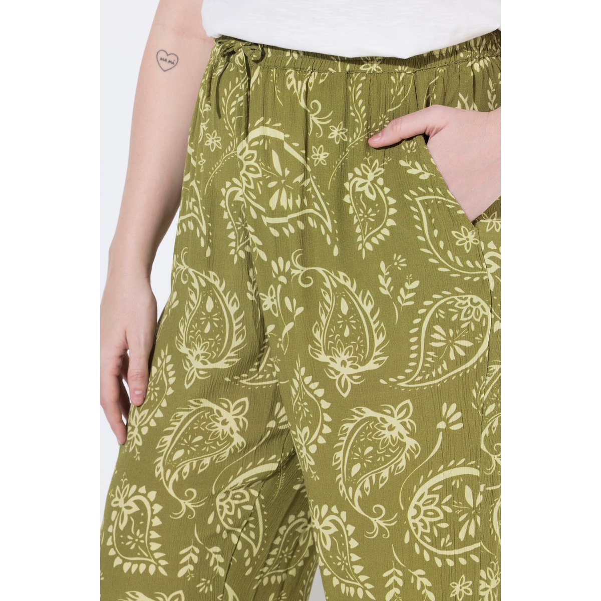 Pantalon, imprimé paisley, jambe large olive, ULLA POPKEN
