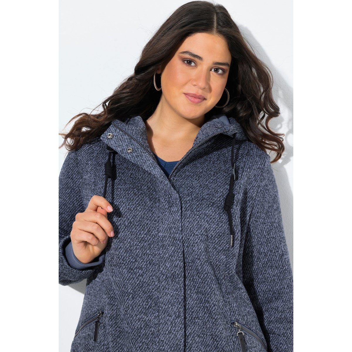 Veste en maille polaire à capuche marine, ULLA POPKEN