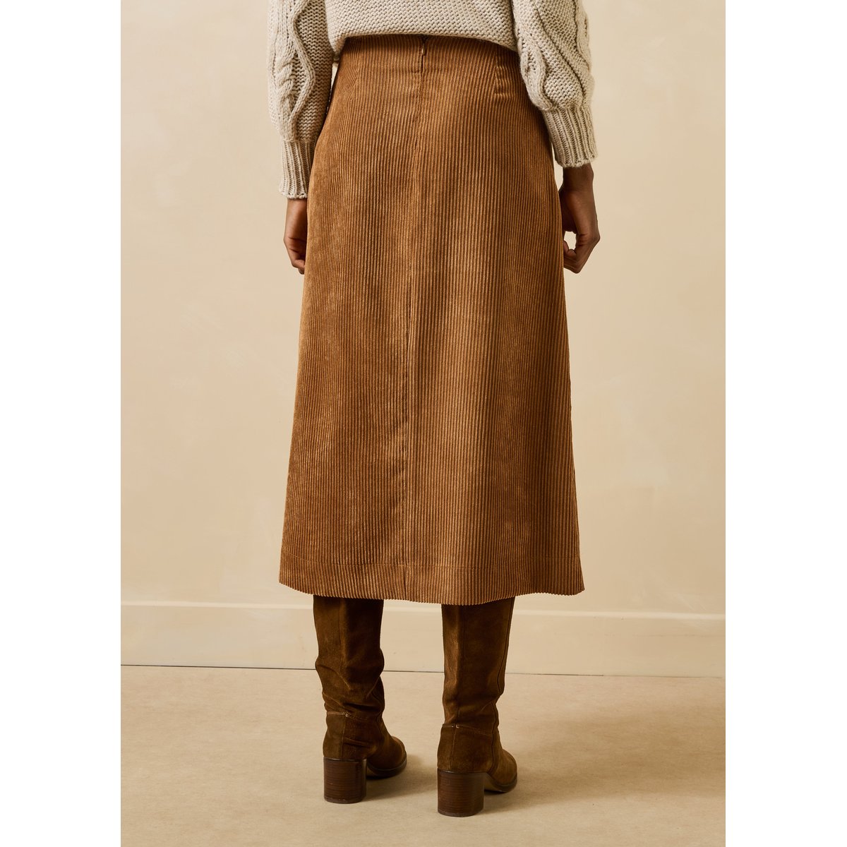 Jupe midi en velours côtelé cognac, LA FEE MARABOUTEE