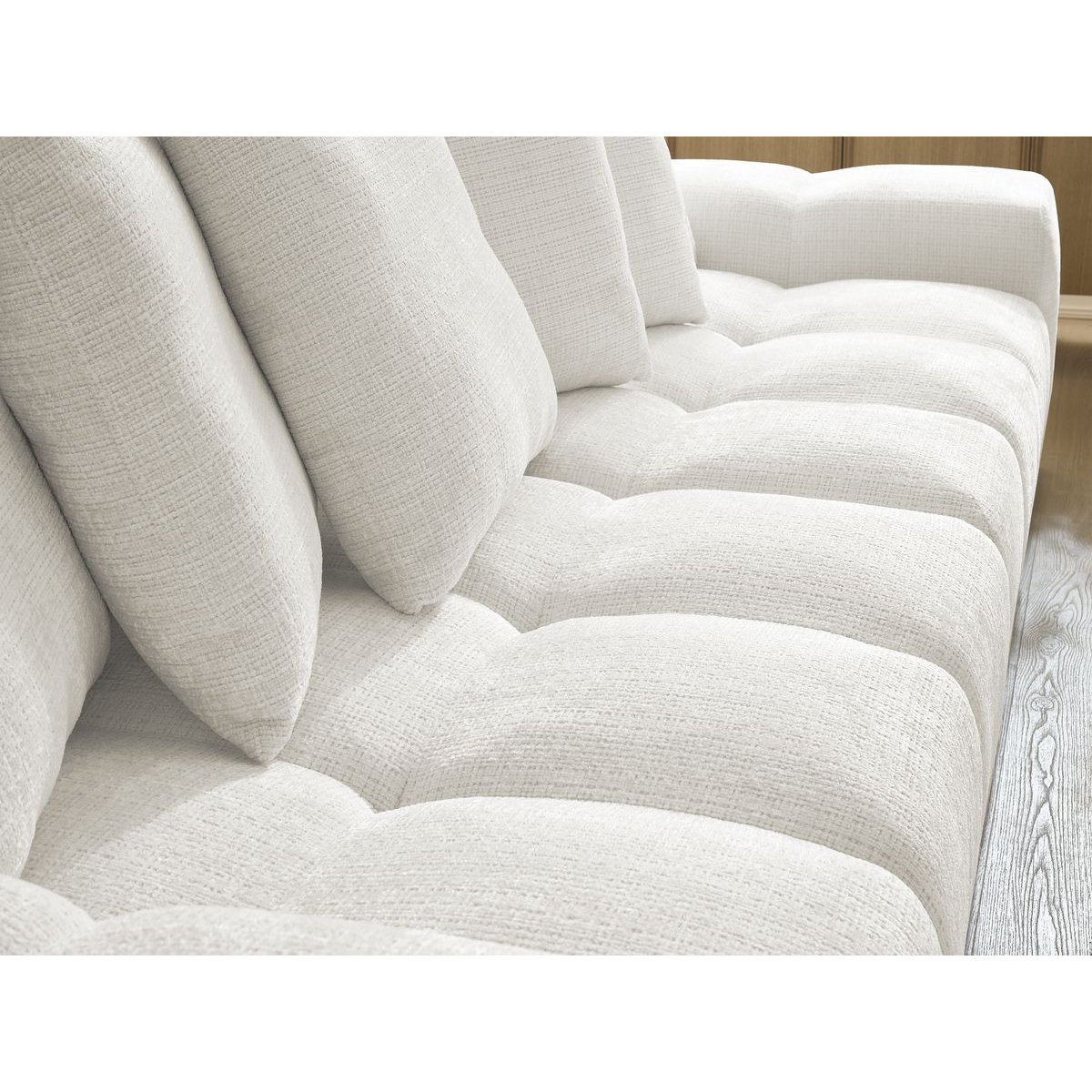 Canapé droit convertible 3 places en tissu texturé avec pouf, ANAKIN blanc, BOBOCHIC