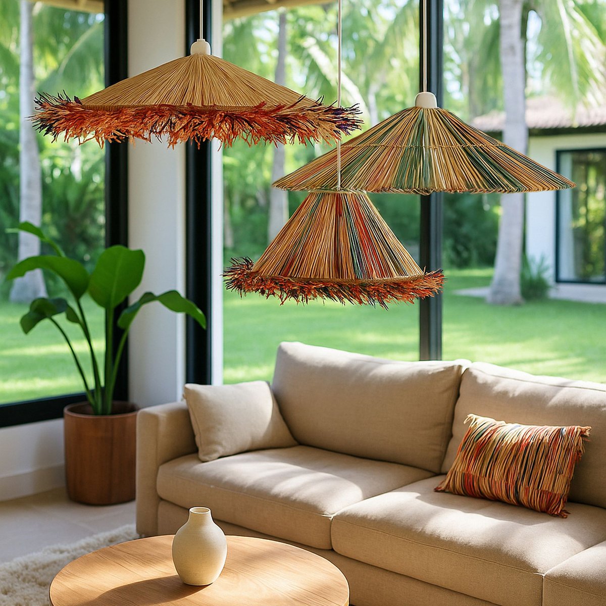 Suspension en raphia coloré, JOLO multicolore, NOW'S HOME