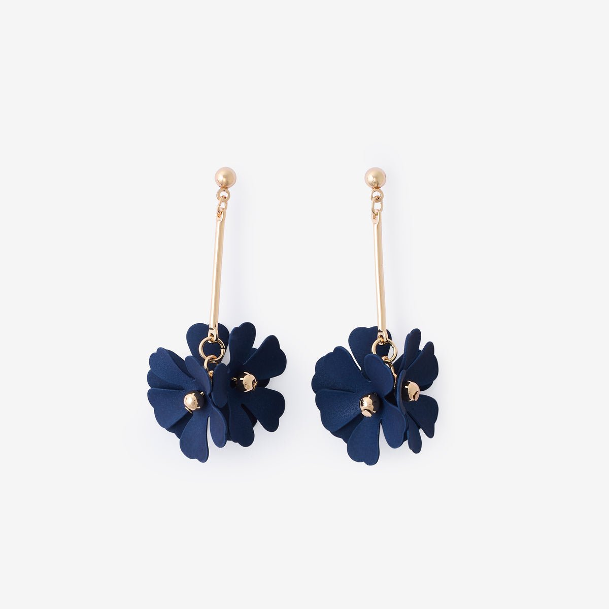 Boucles d'oreilles longues tige 3 fleurs bleues bleu, BALABOOSTE