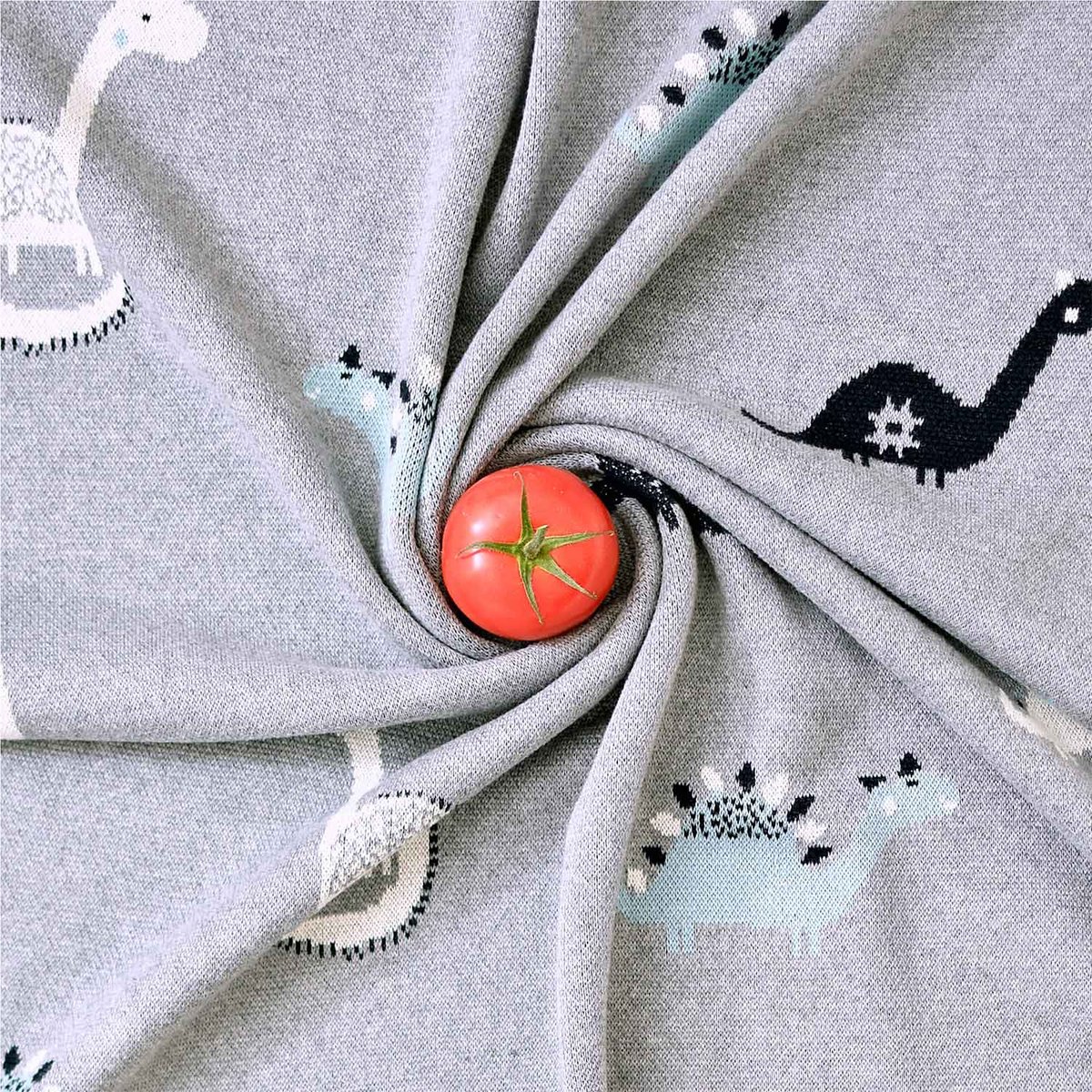 Couverture plaid en coton bio TRICOT gris, dino, SEVIRA KIDS