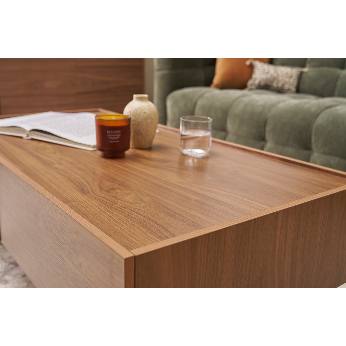 Table basse rectangulaire avec rangements 2 tiroirs finition bois foncé noyer L120 cm SANAA noyer, MILIBOO