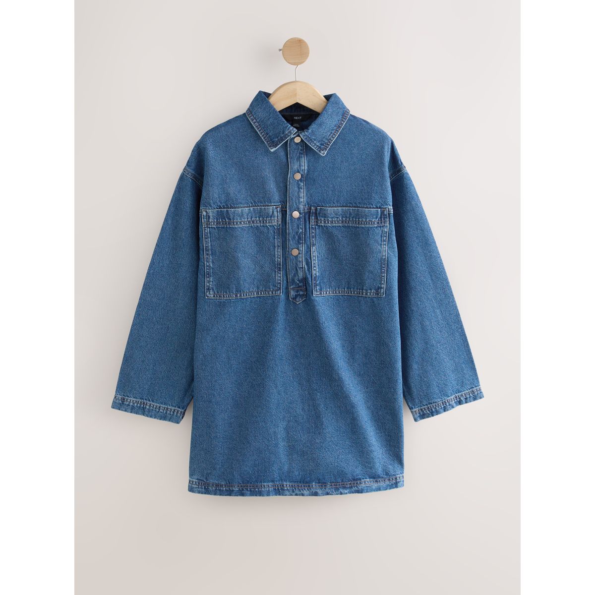 Robe en denim à manches longues militaire bleu moyen, NEXT