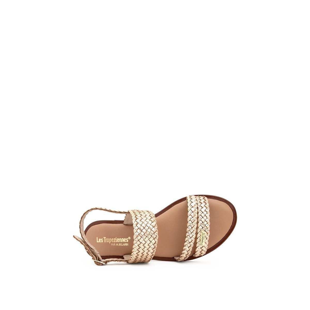 Flache Sandalen aus Leder Dobelle goldfarben, LES TROPEZIENNES PAR M.BELARBI