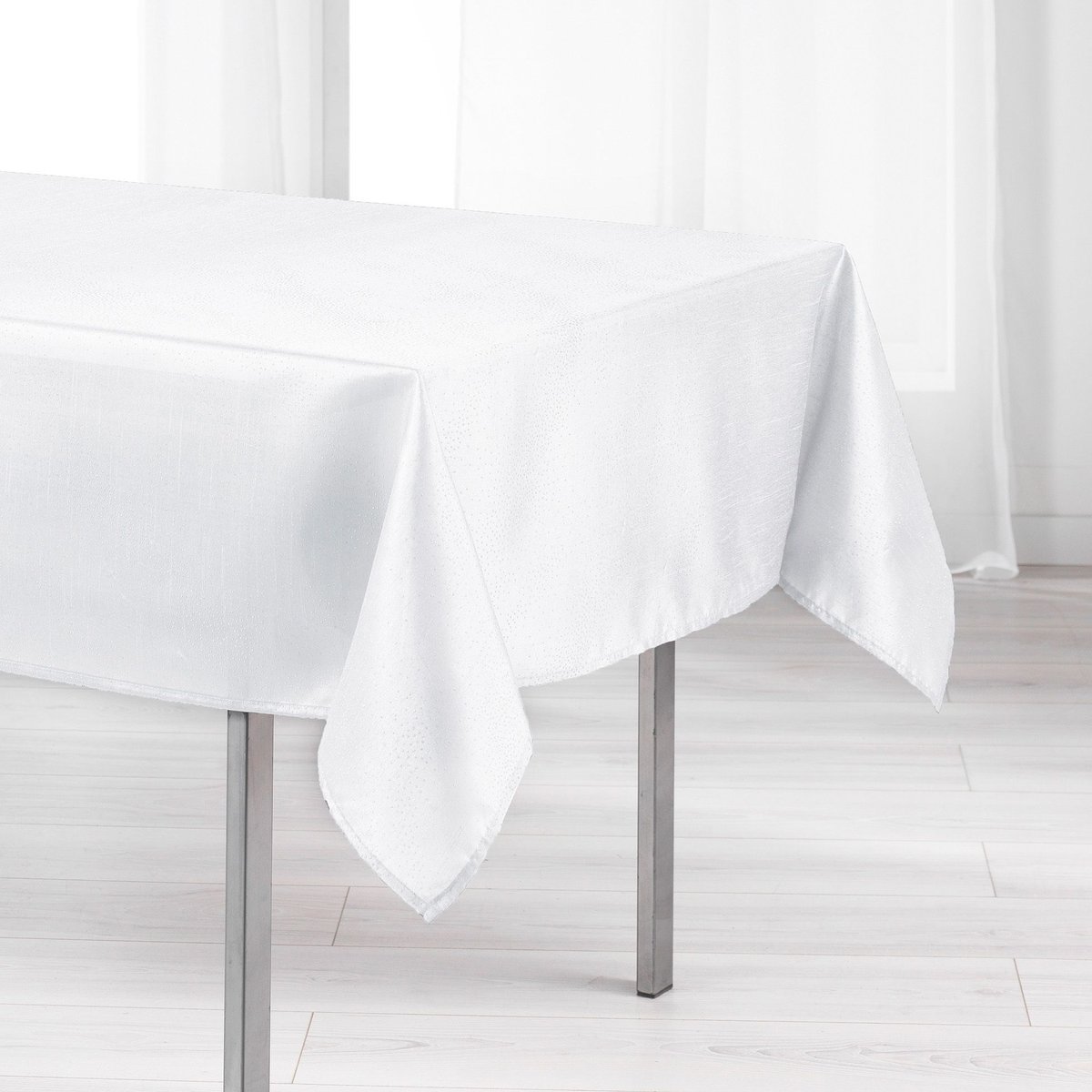 Nappe en polyester Schantung applique scintille blanc 140 x 200 cm blanc, EDEN