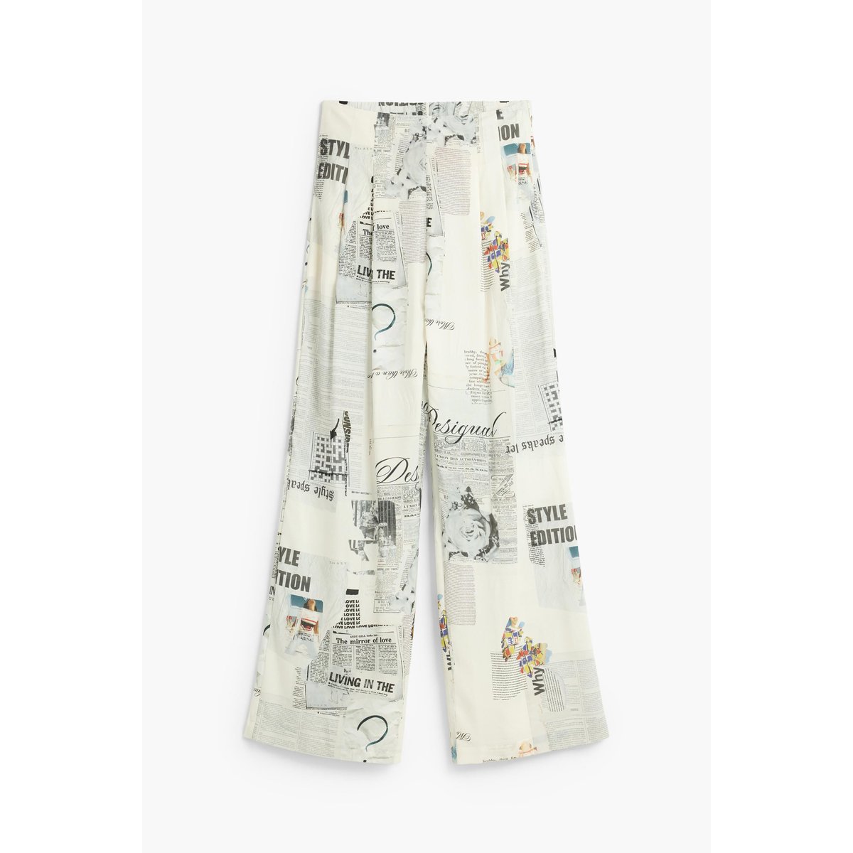Pantalon imprimé à jambe large beige, DESIGUAL