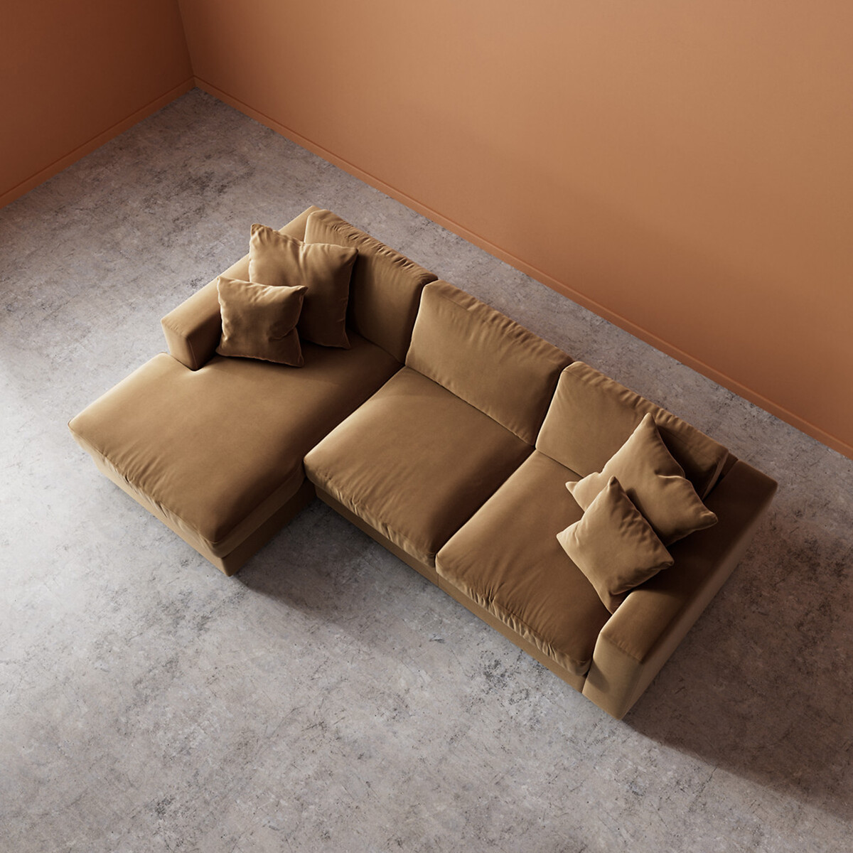 Althaea Easy Velvet Corner Chaise Sofa biscuit, SWOON
