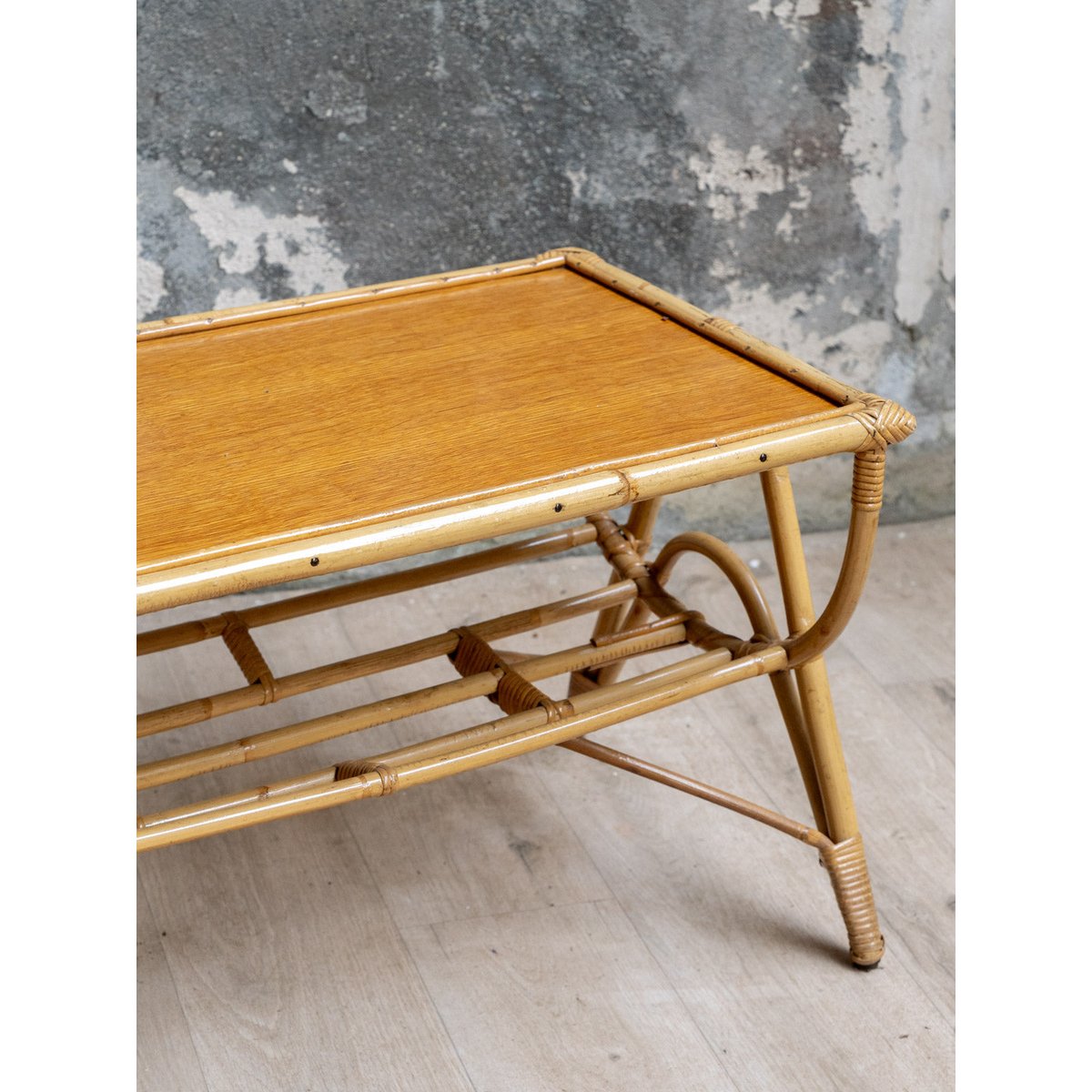 Table basse en rotin Léonie N°1586 - Bon état bois clair, DEBONGOUT