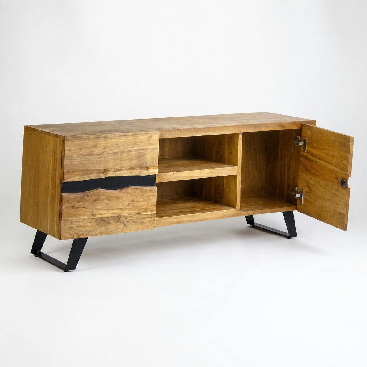 Meuble TV en bois d'acacia 2 portes CANYON bois naturel, PIER IMPORT