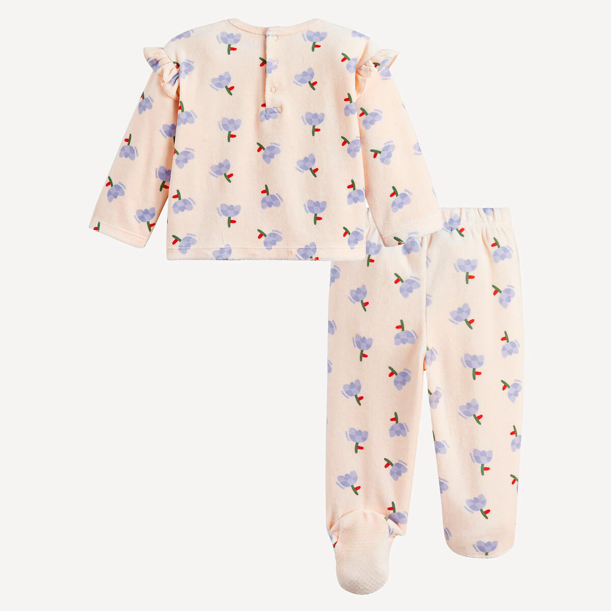 Floral Print Velour Pyjamas parma violet + ecru, LA REDOUTE COLLECTIONS
