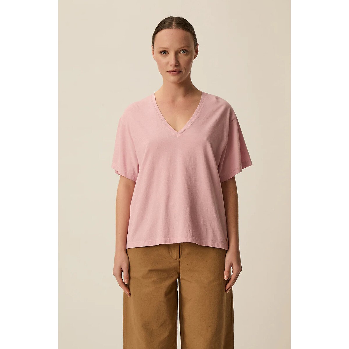 T-shirt col V manches courtes, ZAE rose, DES PETITS HAUTS
