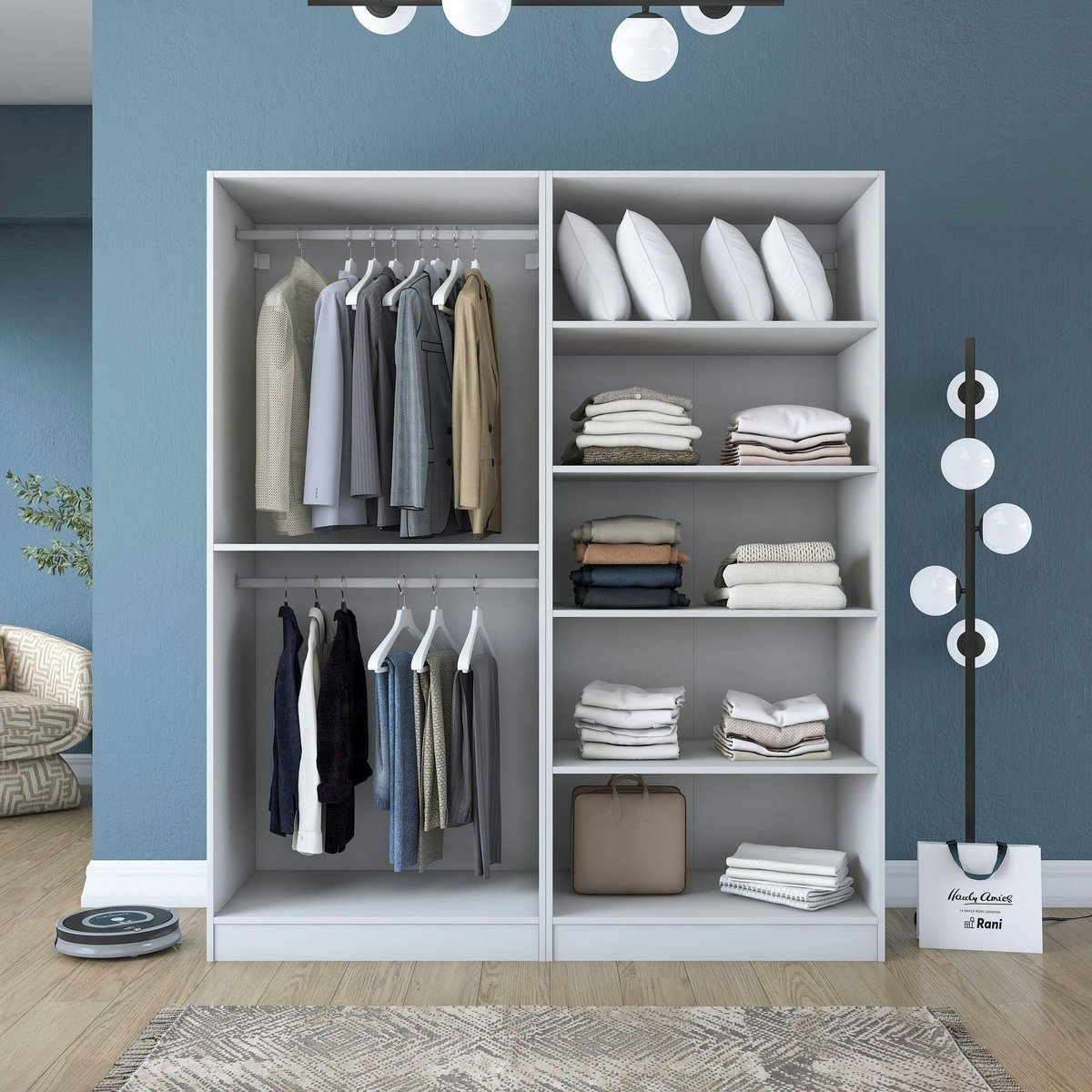 Armoire penderie blanche 4 portes 2 tringles BYRON blanc, PIER IMPORT